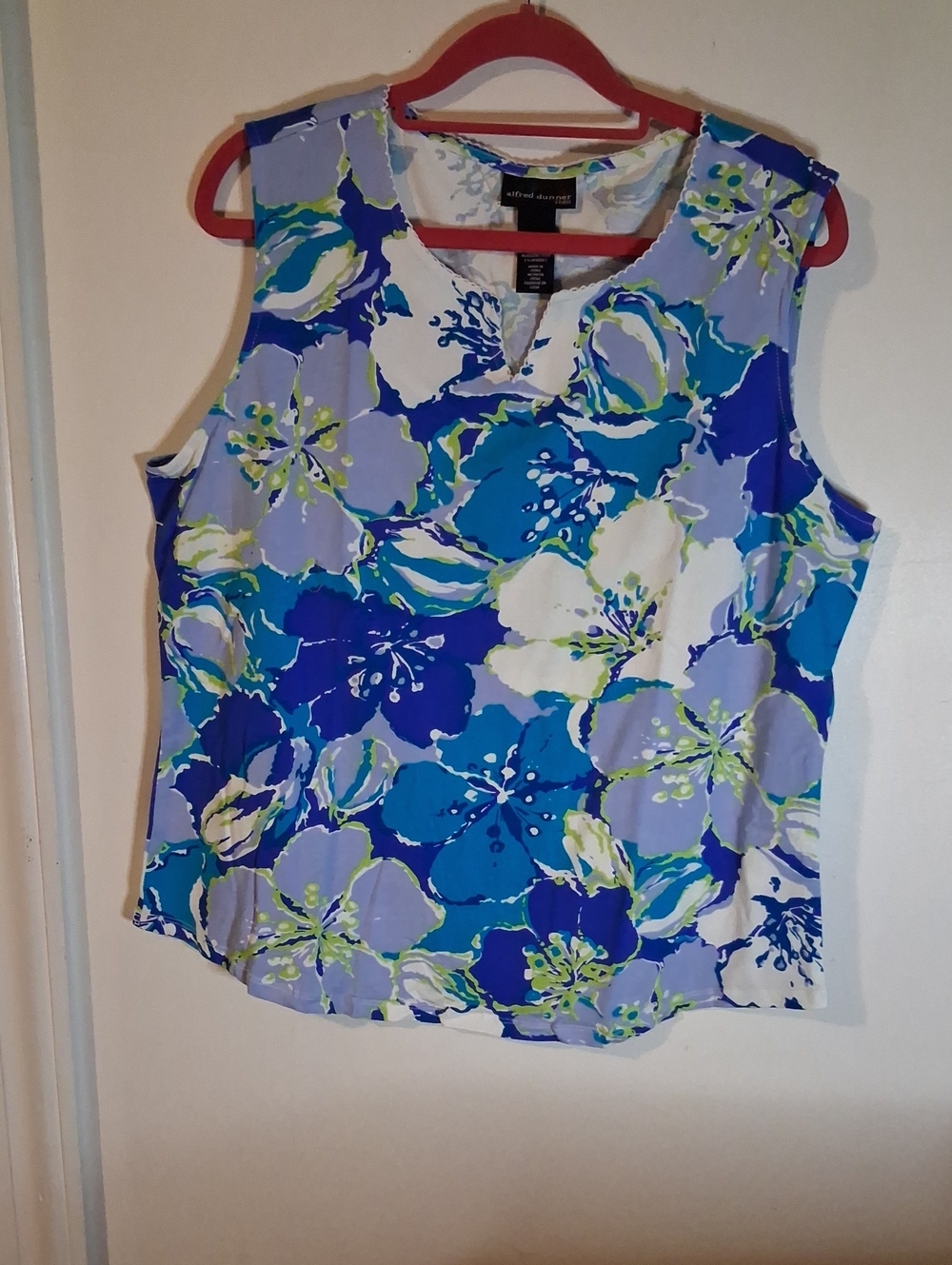Alfred Dunner Blue, White and Lime Floral Sleeveless Camisole